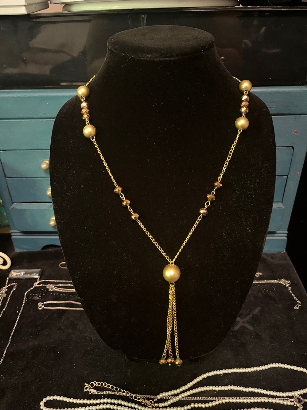 Gold Bead Tassel Y-Necklace - Women's Jewelry
